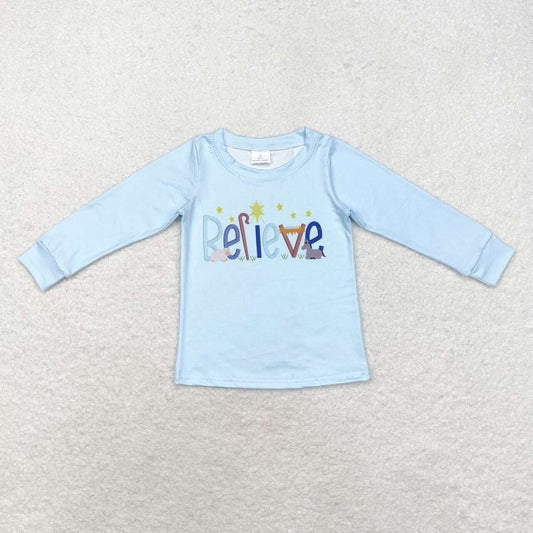 BT0775 Nativity Believe Print Boys Christmas Tee Shirts Top