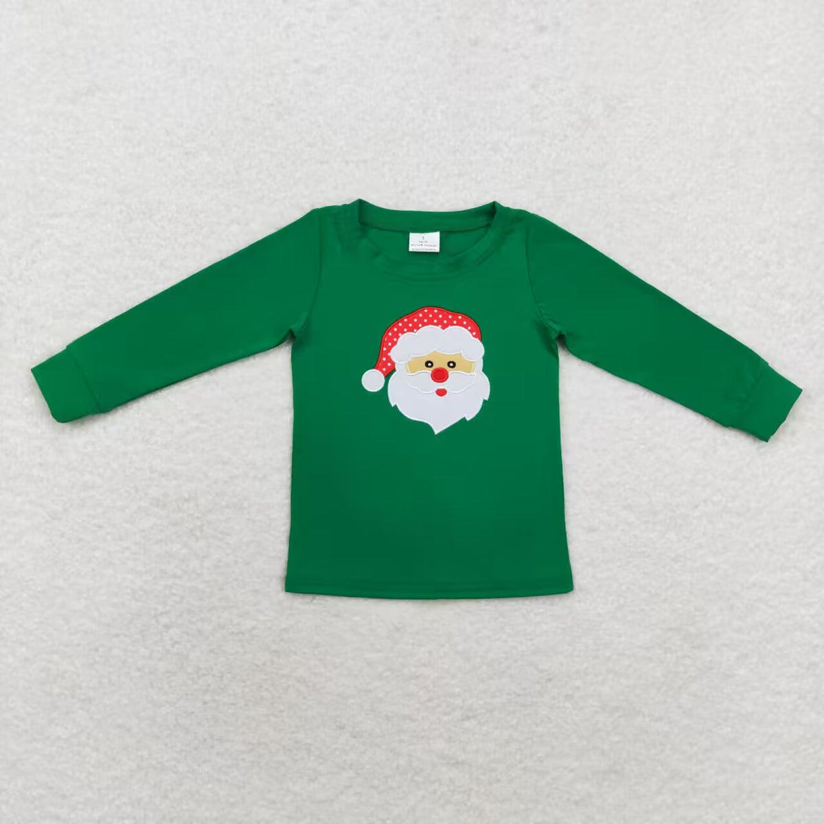 BT0790 Santa Embroidery Green Cotton Boys Christmas Tee Shirts Top