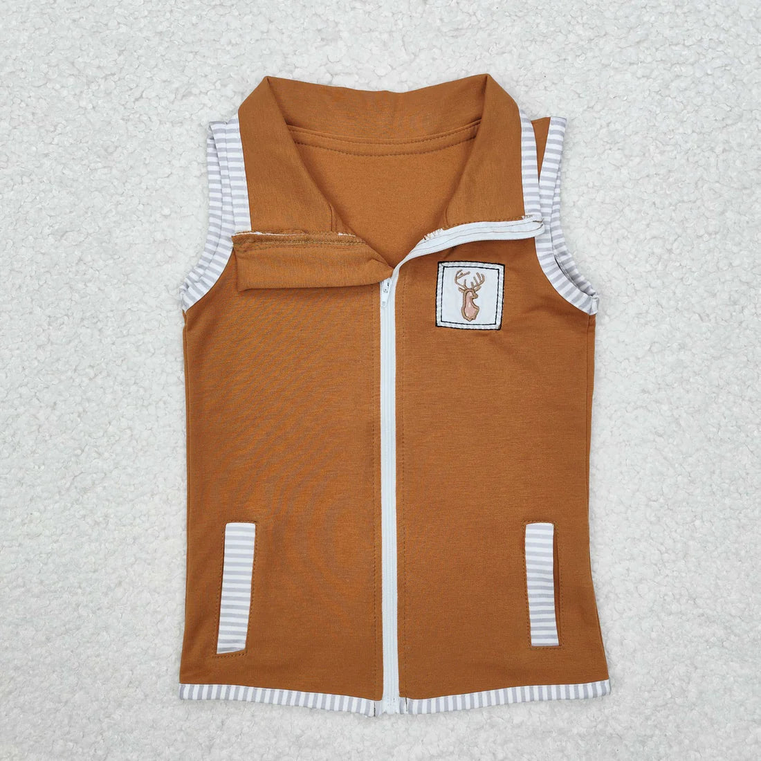 Sibling Baby Boys Sleeveless Embroidery Deer Dog Duck Pocket Zipper Jackets Top