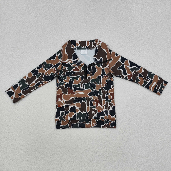 Toddler Boys Hunting Camo Long Sleeve Half Zipper Pullover Top
