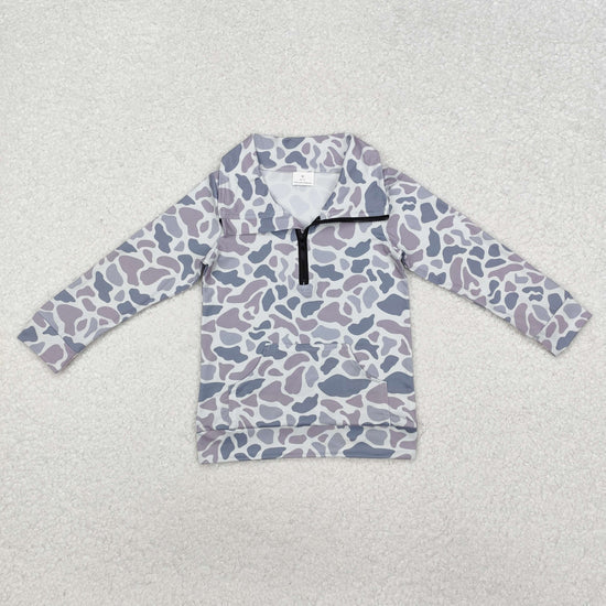 Toddler Boys Hunting Camo Long Sleeve Half Zipper Pullover Top