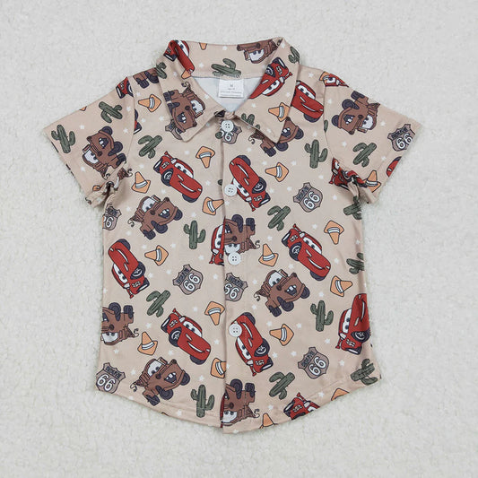 Baby Boys Cartoon Car Short Sleeve Shirt Top