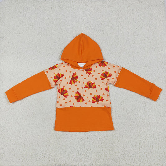BT1247 Turkey Dots Orange Print Boys Thanksgiving Hoodie Top