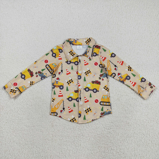 BT1254 Construction Tree Gift Print Boys Christmas Tee Shirts Top