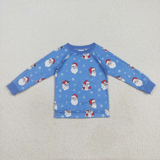 BT1289 Santa Blue Print Boys Christmas Tee Shirts Top