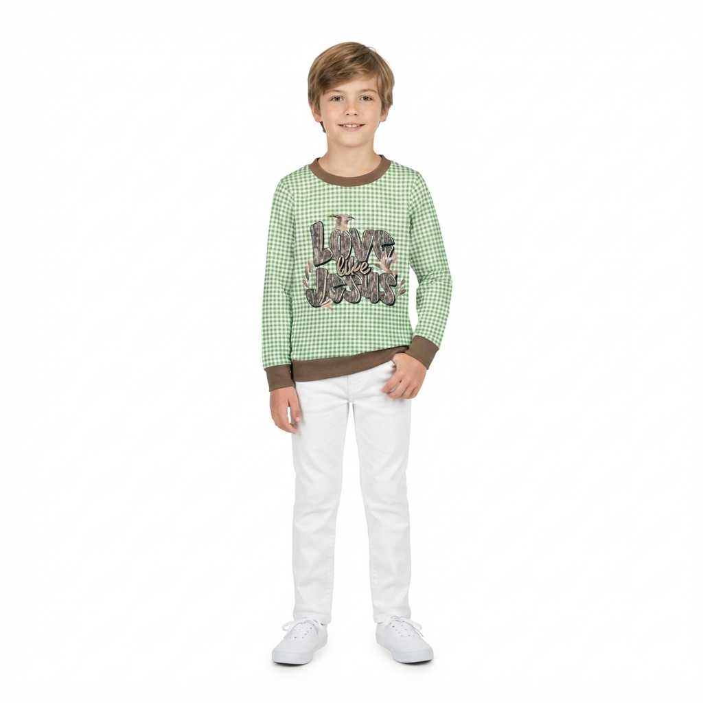 LOVE LIKE JESUS Duck Checkered Print Kids Tee Shirts Top