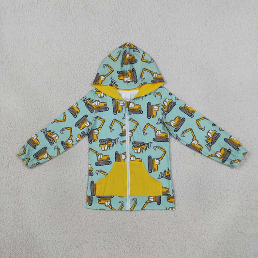 BT1378 Construction Print Boys Zipper Pockets Jackets Hoodie Top