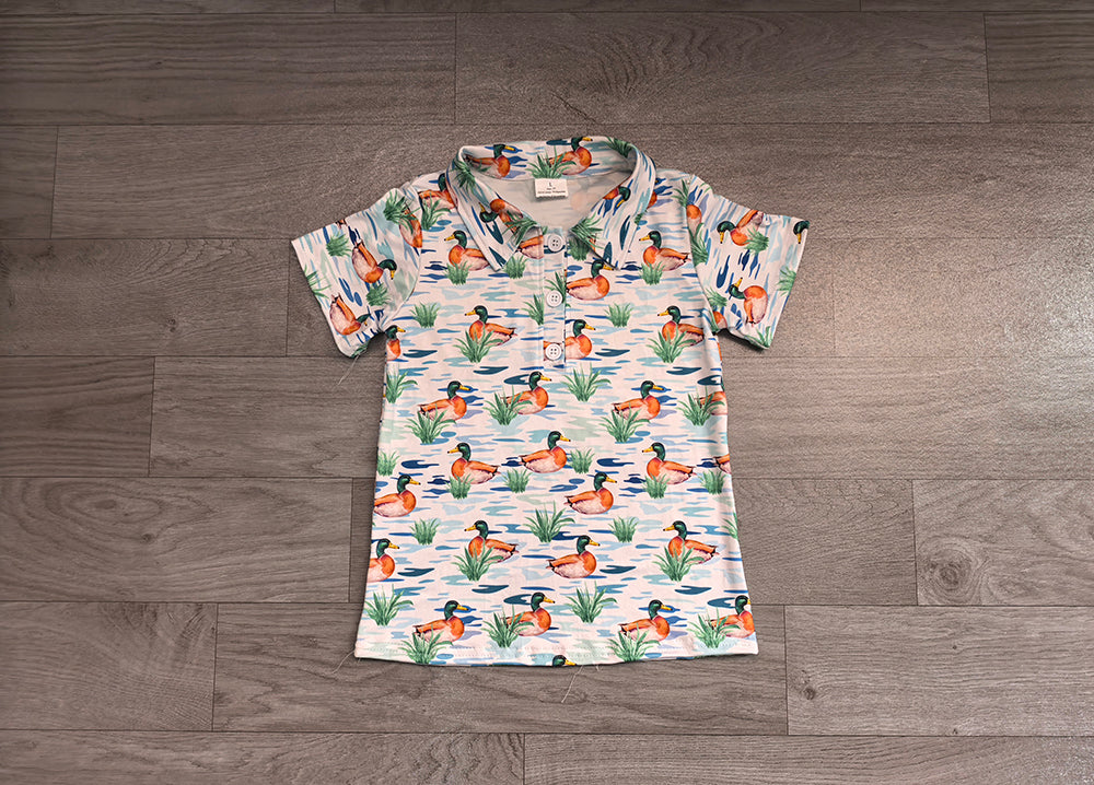 BT1381 Preorder Duck Print Boys Short Sleeve Polo Top