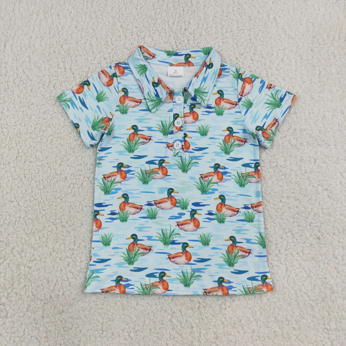BT1381 Duck Print Boys Short Sleeve Polo Top