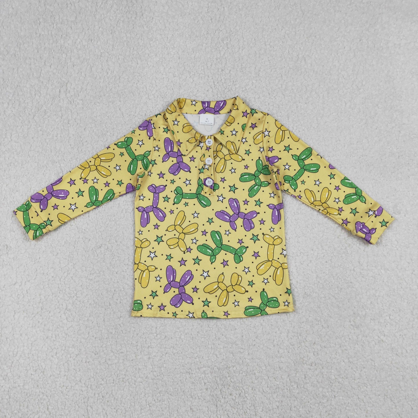 Sibling Baby Boys Mardigras Stars Dogs Long Sleeve Button Polo Shirts Top