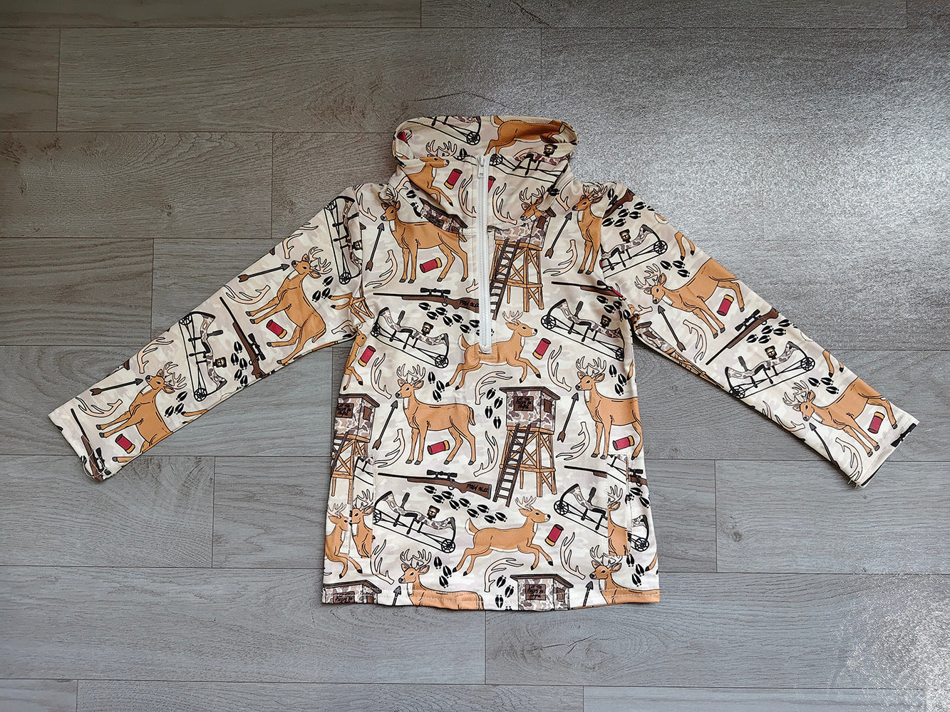 5.1  BT1397 Preorder Deer Hunting Print Boys Zipper Hoodie Top
