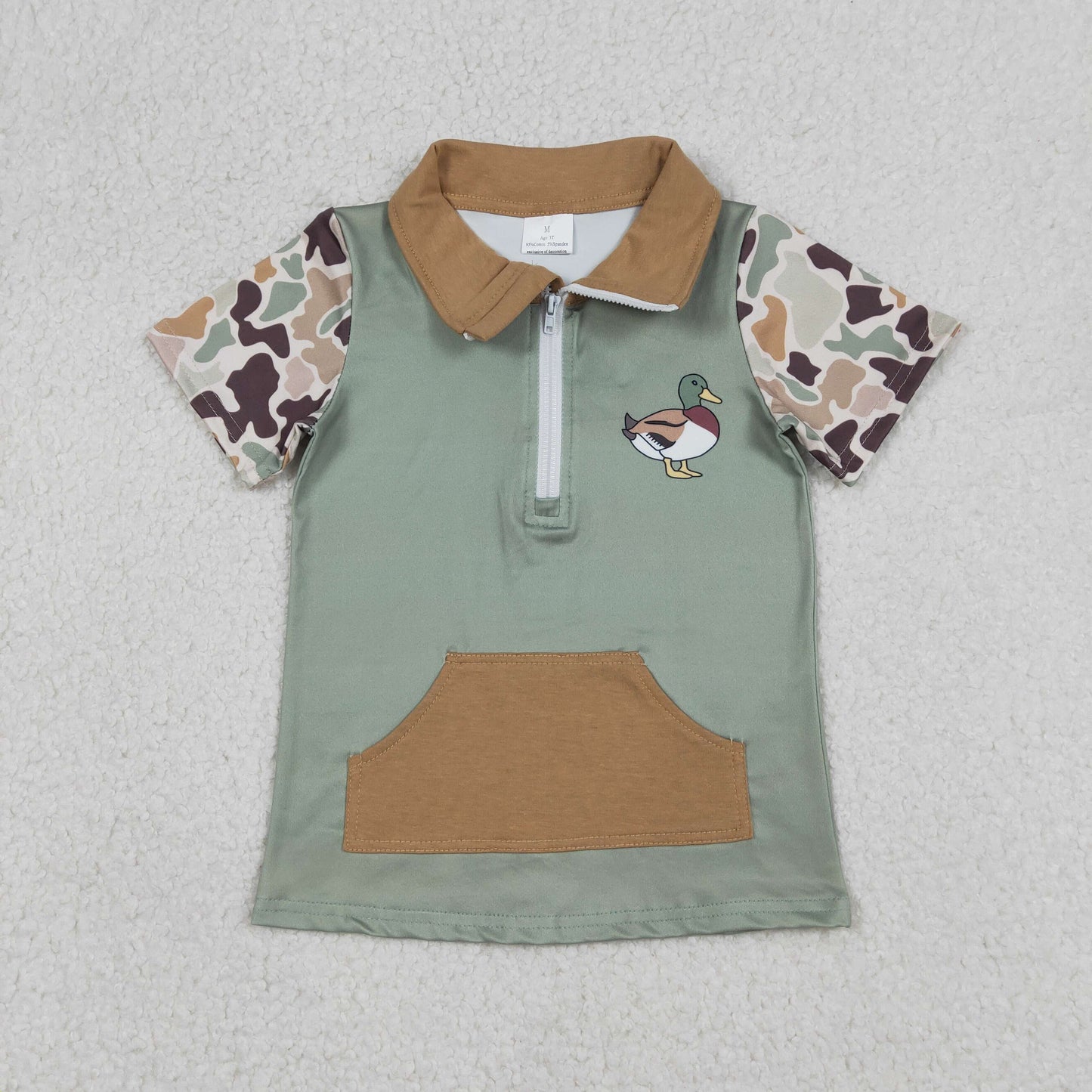 Sibling Baby Boys Short Sleeve Southern Camo Zipper Pockets Deer Dogs Hunting Pullovers Top