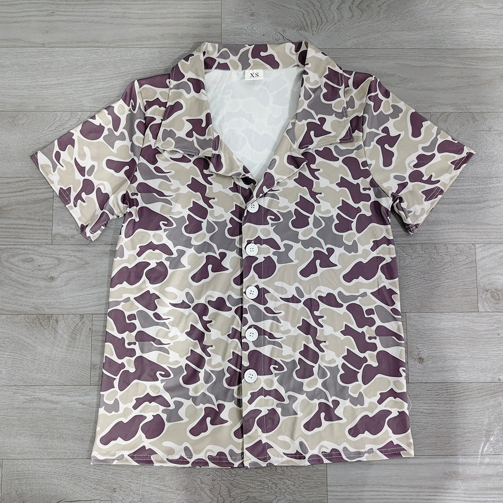 BT1607 Preorder Dark Brown Camo Print Man Short Sleeve Tee Shirts Top
