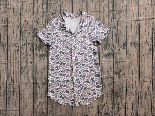 Adult Men Short Sleeve Light Grey Camo Button Shirts Top Preorder