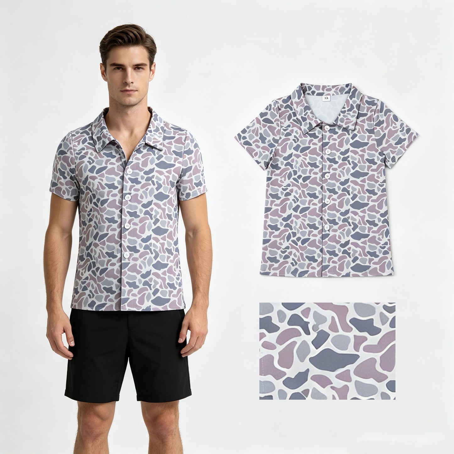 BT1609 Grey Camo Print Man Short Sleeve Tee Shirts Top