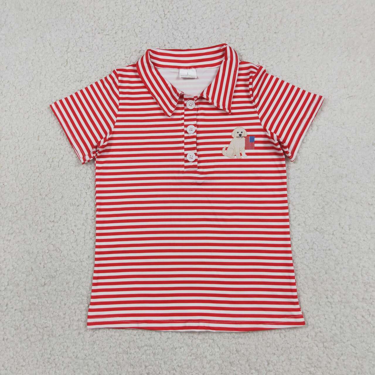 BT1619  Dog Flag Red Stripes Print Baby Boys 4th of July Short Sleeve Polo Top