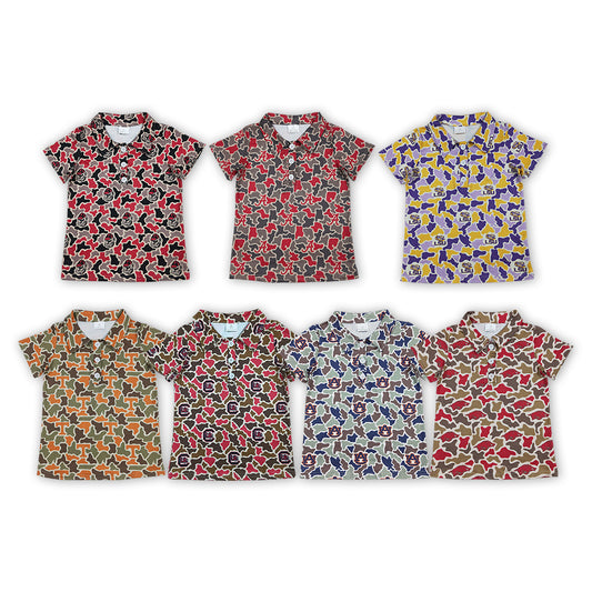Teams Logo Camo Print Boys Short Sleeve Polo Shirts Top Brothers Wear