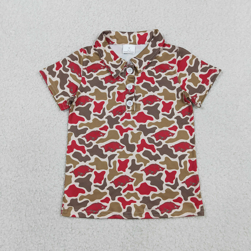 Teams Logo Camo Print Boys Short Sleeve Polo Shirts Top Brothers Wear