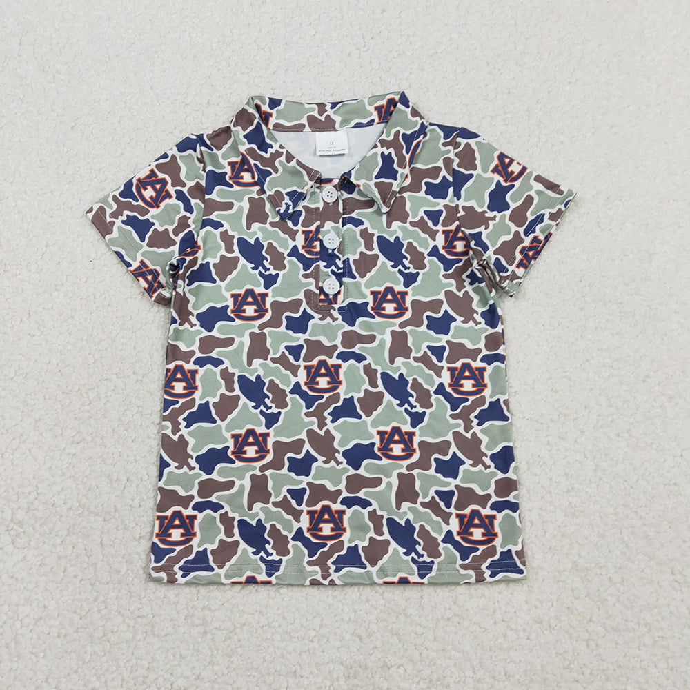 Teams Logo Camo Print Boys Short Sleeve Polo Shirts Top Brothers Wear