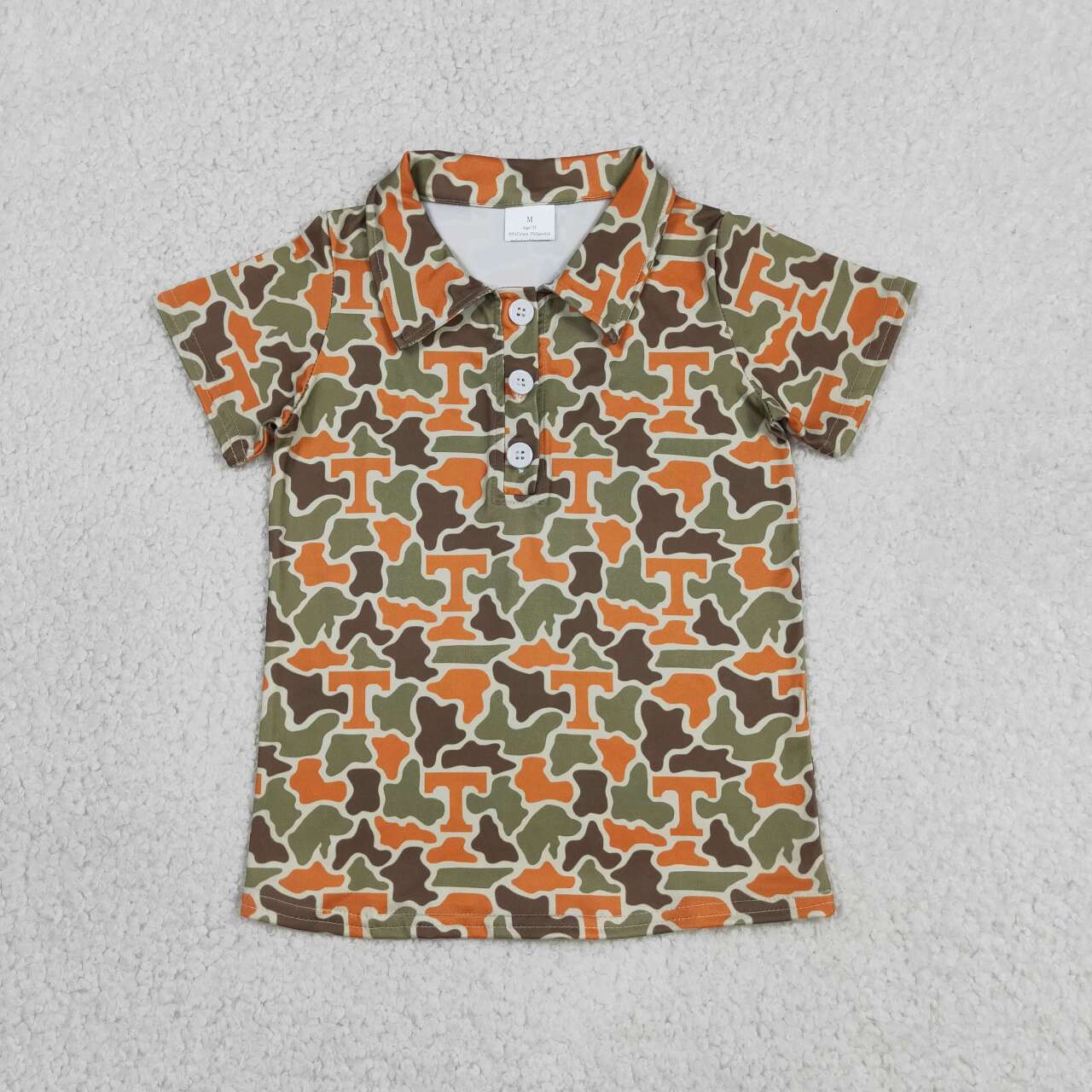 Teams Tennessee Camo Print Boys Short Sleeve Button Polo Tee Shirts Top