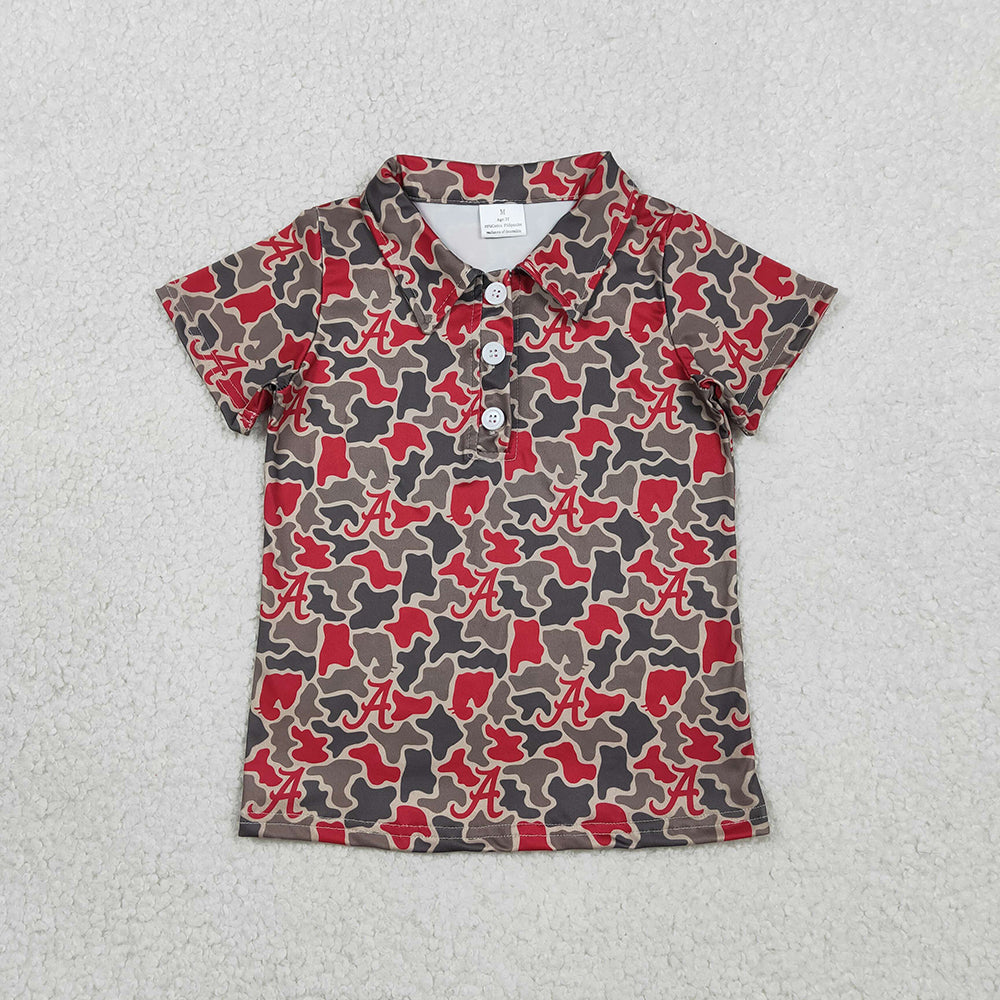 Teams Logo Camo Print Boys Short Sleeve Polo Shirts Top Brothers Wear