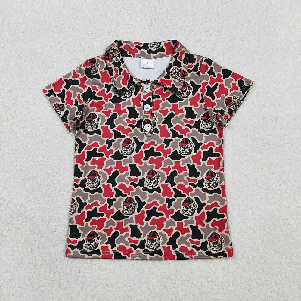 Teams Logo Camo Print Boys Short Sleeve Polo Shirts Top Brothers Wear