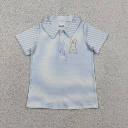 BT1708 Boys' Easter Polo Shirt with Bunny Embroidery – Striped Short Sleeve