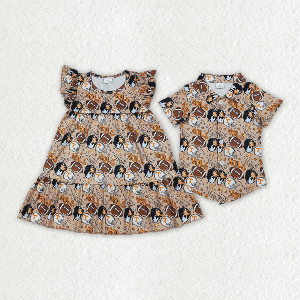Teams Tennessee VOLS Print Girls Dress & Boys Top Sibling Matching Clothes