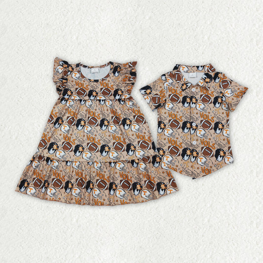 Teams Tennessee VOLS Print Girls Dress & Boys Top Sibling Matching Clothes