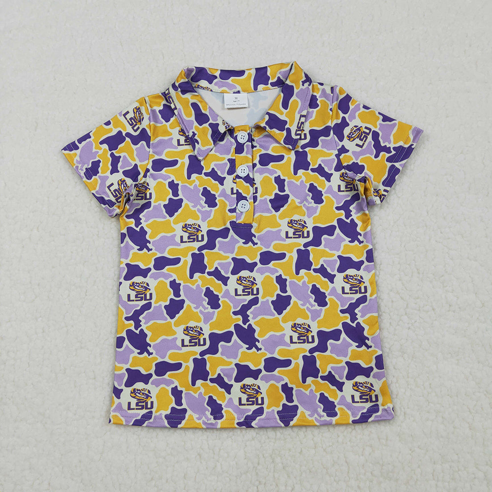 Teams LSU Tigers Purple & Yellow Camo Polo Short Sleeve Boys Shirts