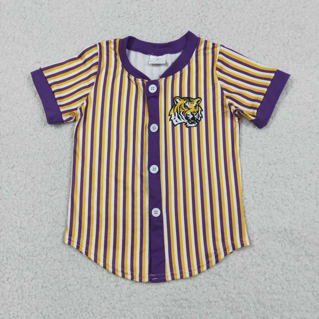 BT1745 Teams LSU Tigers Stripes Print Boys Short Sleeve Button Tee Shirts Top