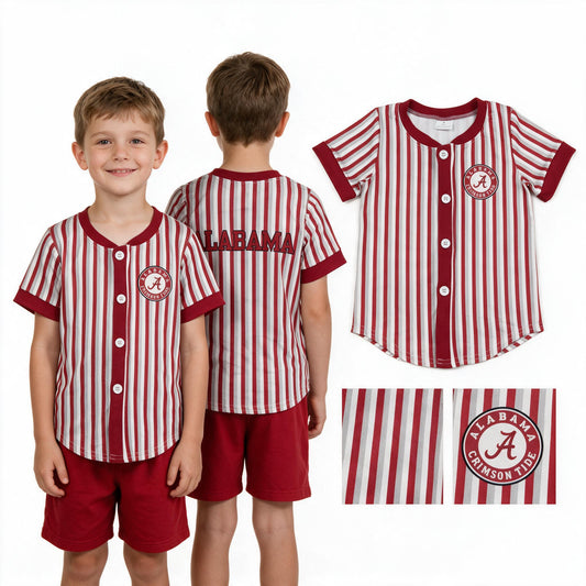 BT1746 Teams Alabama Wine Stripes Print Boys Short Sleeve T-shirts Top