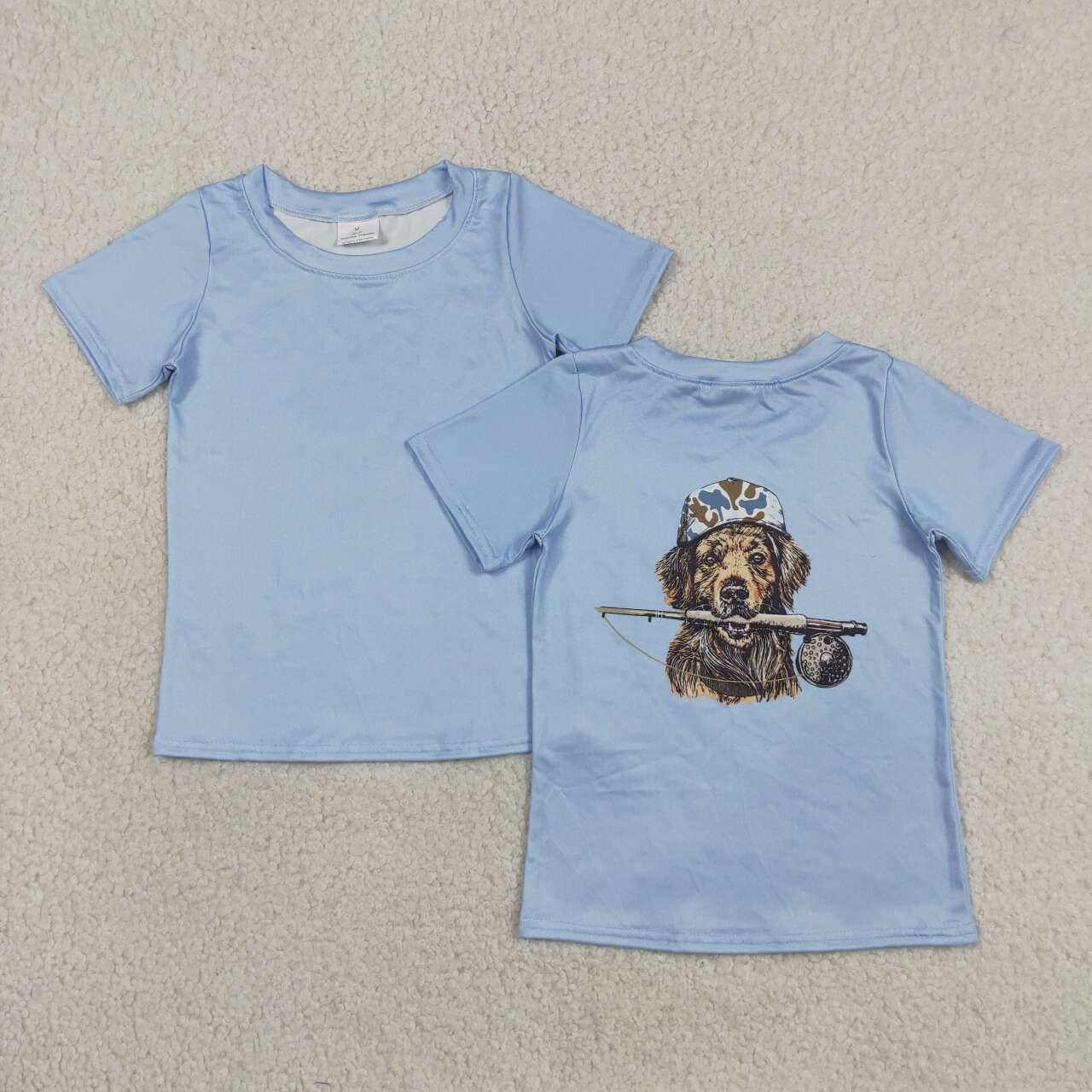 BSSO1999 Dog Hunting Blue Top Blue Camo Shorts Boys Summer Clothes Set