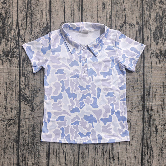 BT1766 Light Blue Camo Boys Short Sleeve Polo Tee Shirts Top