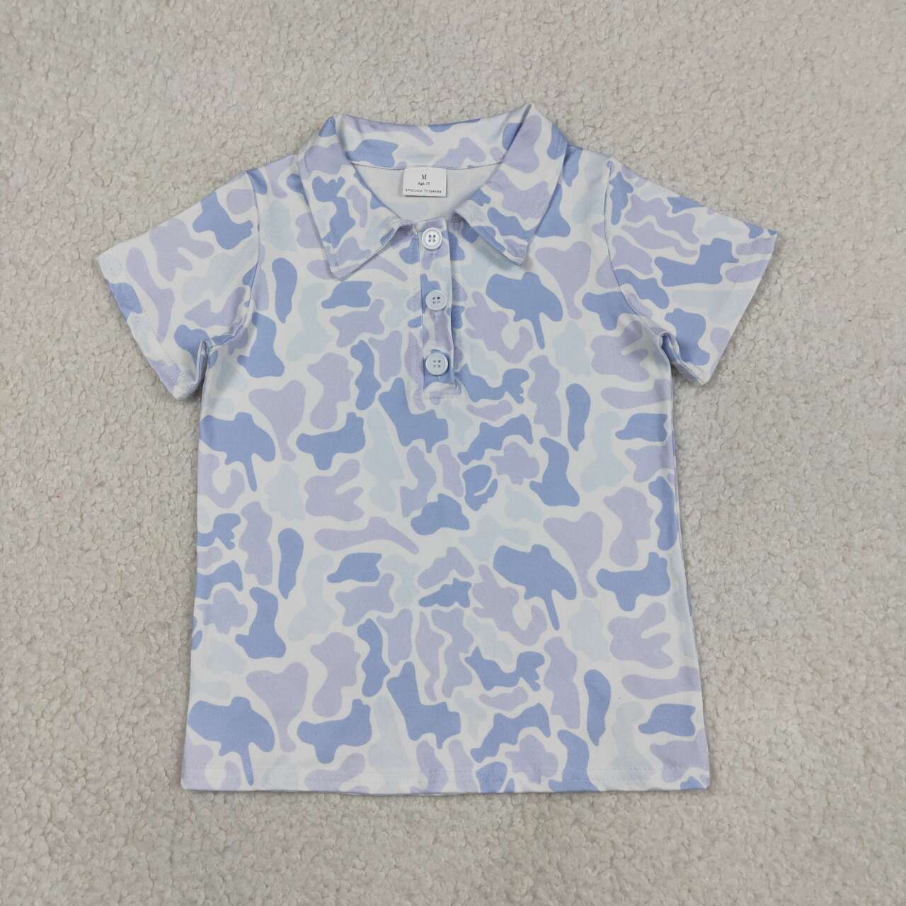 Light Blue Camo Polo Top Pockets Shorts Boys Summer Clothes Set