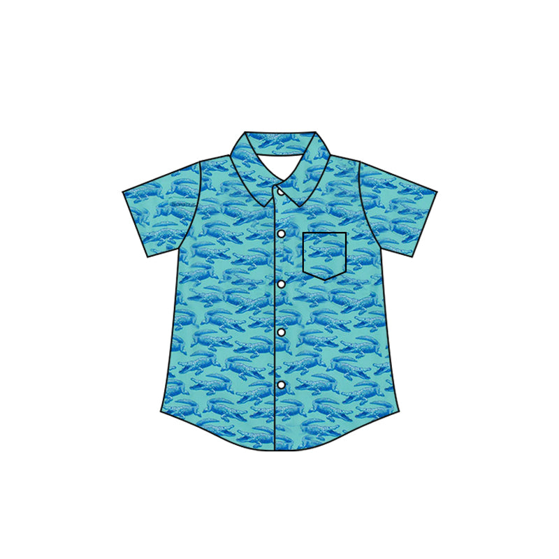 4.7 BT1780 Preorder Crocodil* Blue Print Boys Pocket Button Tee Shirts Top