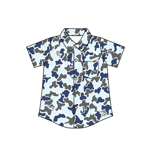 4.8 BT1783 Preorder Fish Navy Blue Camo Boys Pocket Button Tee Shirts Top