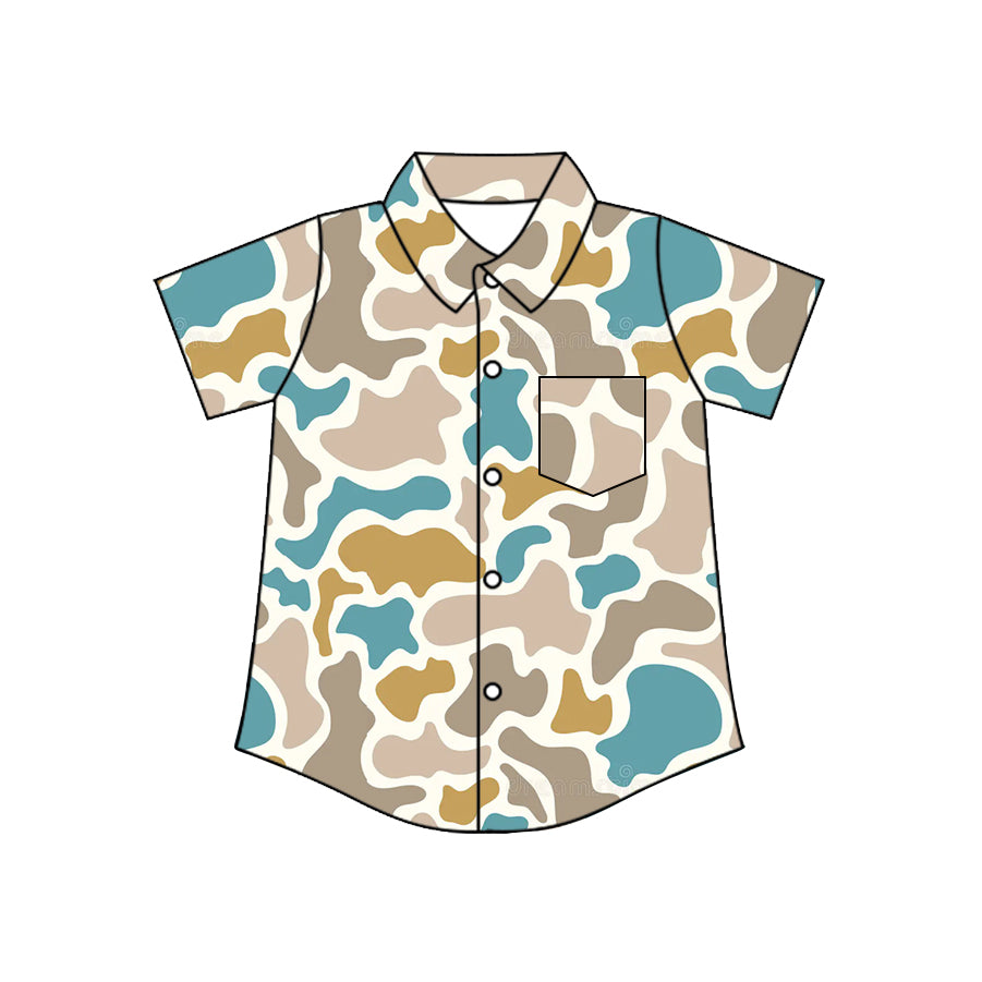 4.8 BT1788 Preorder Khaki Blue Camo Boys Pocket Button Tee Shirts Top