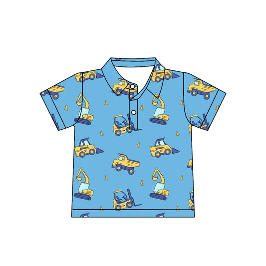 4.13 BT1791 Preorder Construction Trucks Blue Boys Polo Tee Shirts Top