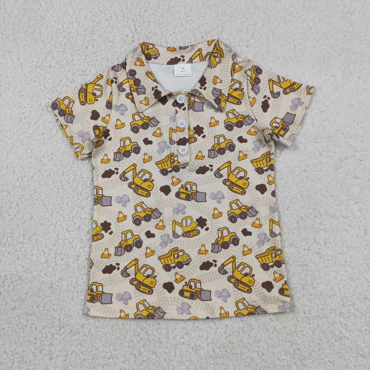 Construction Trucks Yellow Print Baby Boys Romper Polo Top Brothers Summer Wear