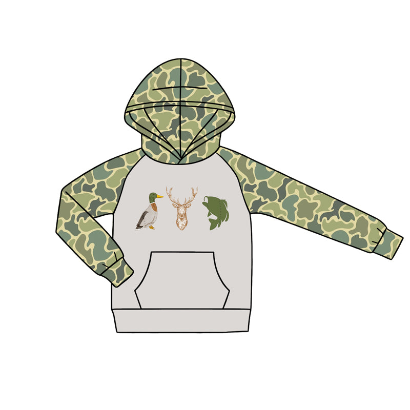 4.18  Toddler Boys Hoodie Hunting Deer Duck Fish Green Camo Long Sleeve Hoodie Top Preorder