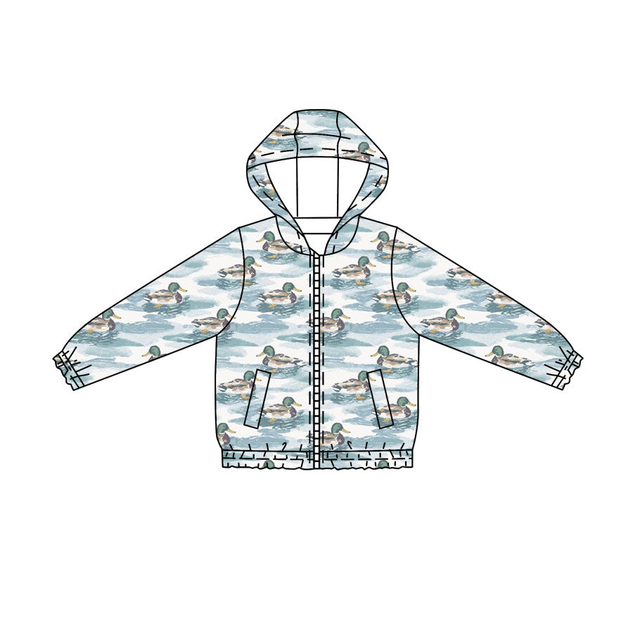 4.21 Boys Duck Print  Watercolor Duck Full Zip Hooded Jacket - Preorder