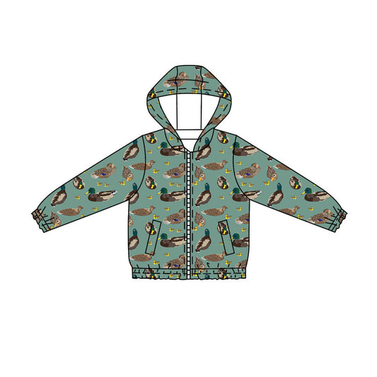 4.21 Boys Teal Duck Print  Watercolor Duck Full Zip Hooded Jacket - Preorder