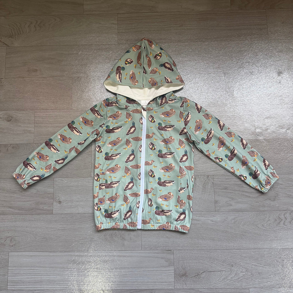 4.21 Boys Teal Duck Print  Watercolor Duck Full Zip Hooded Jacket - Preorder