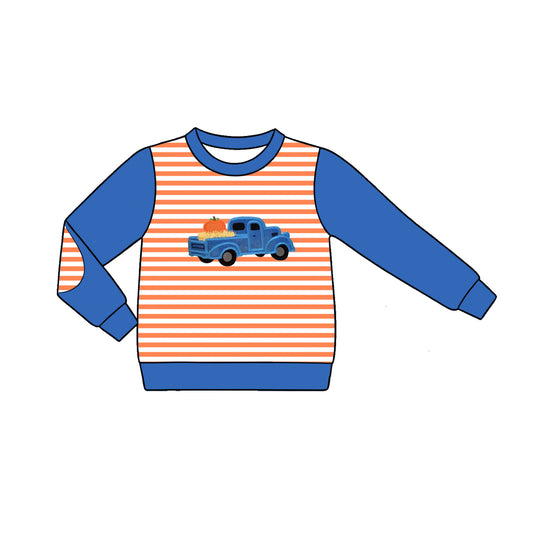 4.22 BT1822 Preorder Pumpkin Trucks Stripes Boys Fall Tee Shirts Top