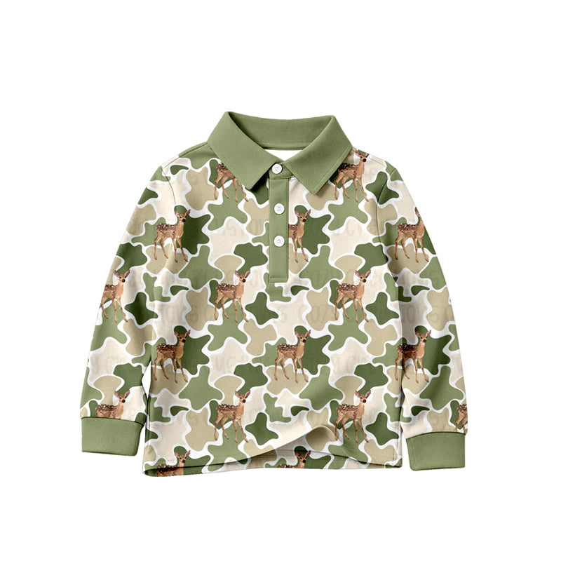 4.23 Toddler Boys Deer Camo Long Sleeve Polo Shirt Top Preorder