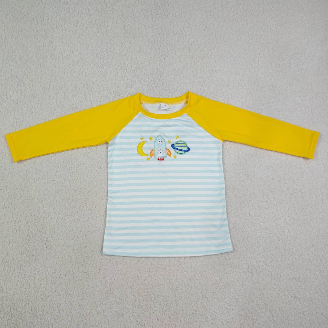 BT1831 Space Cosmic Embroidery Stripe Boys Raglan Sleeve Tee Shirts Top