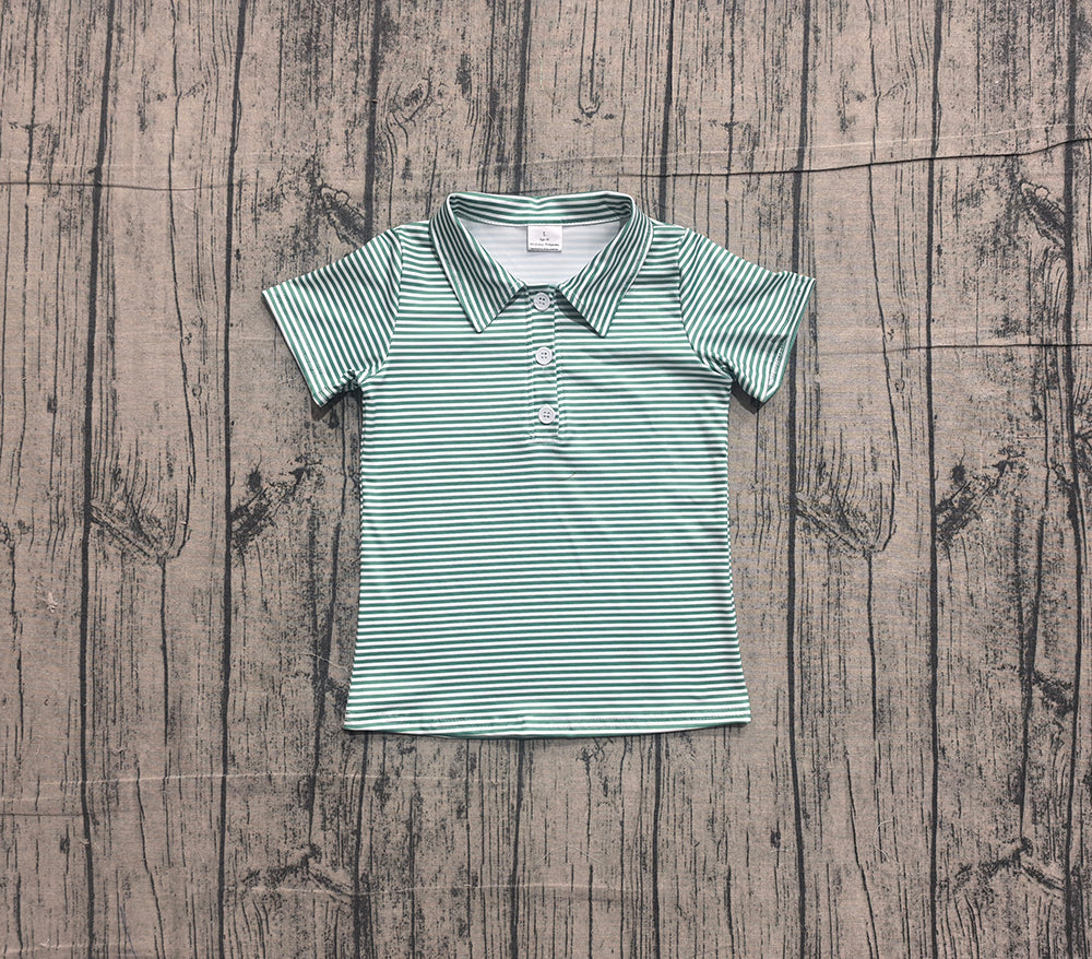 BT1832 Toddler Boys Green Striped Short Sleeve Polo Shirts Top Preorder