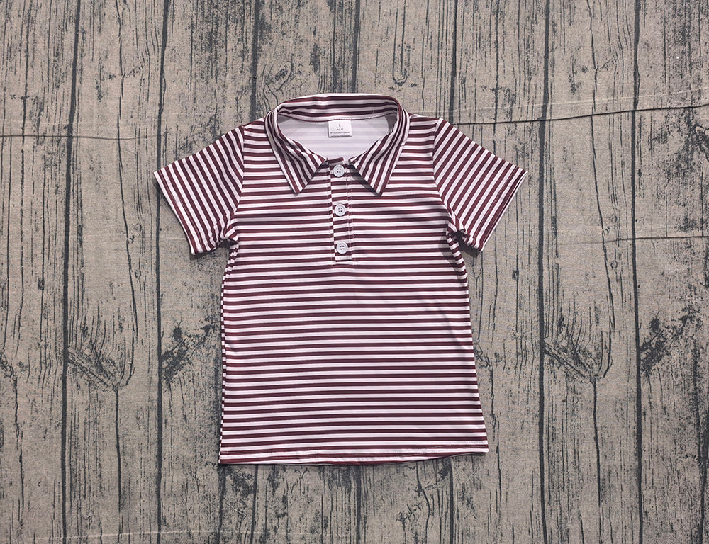 BT1833 Toddler Boys Dark Red Striped Short Sleeve Polo Shirts Top Preorder