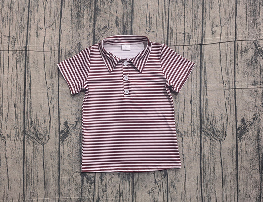 BT1833 Toddler Boys Dark Red Striped Short Sleeve Polo Shirts Top Preorder